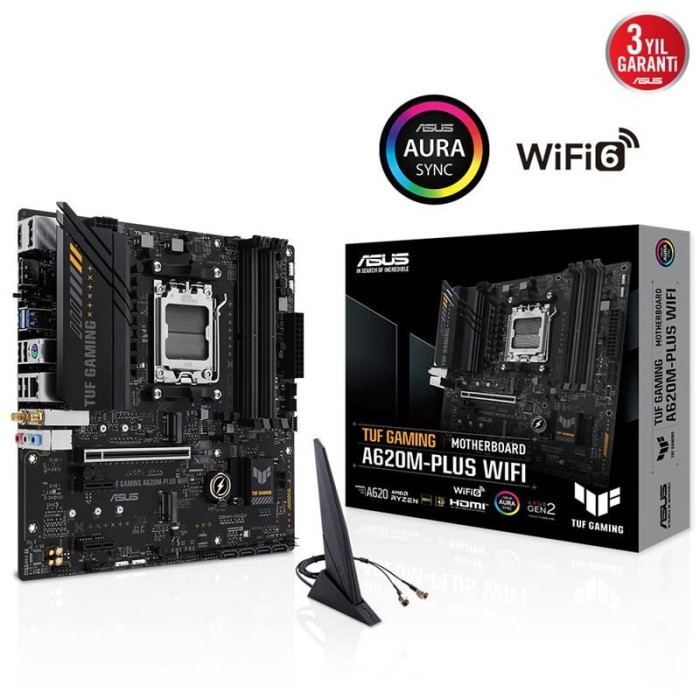 ASUS TUF GAMING A620M-PLUS WIFI DDR5 6400MHZ 1XHDMI 2XDP 2XM.2 USB 3.2 MATX AM5 (AMD AM5 7000 SERİSİ İLE UYUMLU ) ASUS TUF GAMING A620M-PLUS WIFI DDR5 6400MHZ 1XHDMI 2XDP 2XM.2 USB 3.2 MATX AM5 (AMD AM5 7000 SERİSİ İLE UYUMLU )
