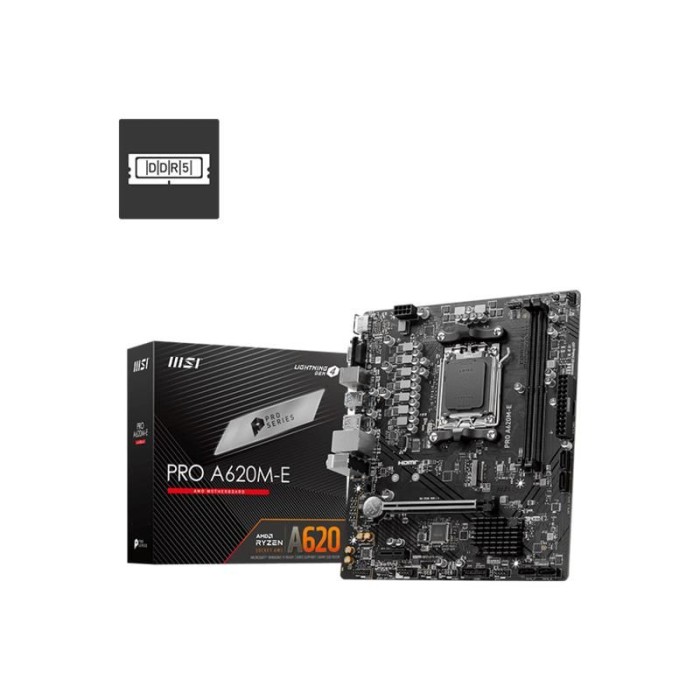 MSI PRO A620M-E DDR5 6800MHZ 1XVGA 1XHDMI 1XM.2 USB 3.2 MATX AM5 ( AMD AM5 7000 SERİLİ İŞLEMCİ UYUMLU) MSI PRO A620M-E DDR5 6800MHZ 1XVGA 1XHDMI 1XM.2 USB 3.2 MATX AM5 ( AMD AM5 7000 SERİLİ İŞLEMCİ UYUMLU)