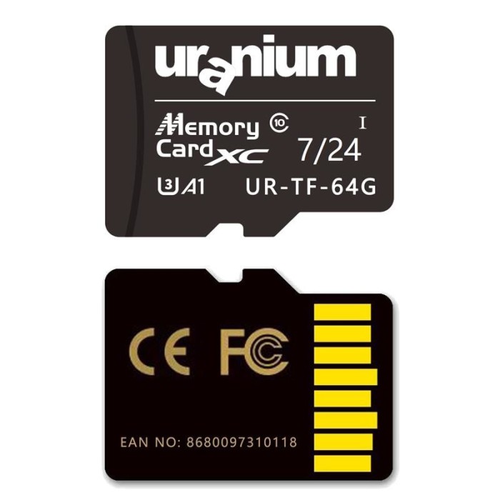 64 GB URANIUM UR-TF-64G MICRO SD CARD 7/24 SURVEILLANCE 60/30MBS HAFIZA KARTI (3 YIL GARANTİ)