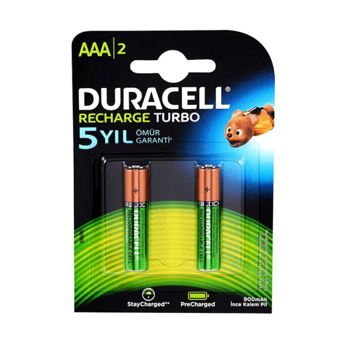Duracell Şarj Edilebilir AAA İnce Kalem Pil 900 mAh 2'li Paket Duracell Şarj Edilebilir AAA İnce Kalem Pil 900 mAh 2'li Paket