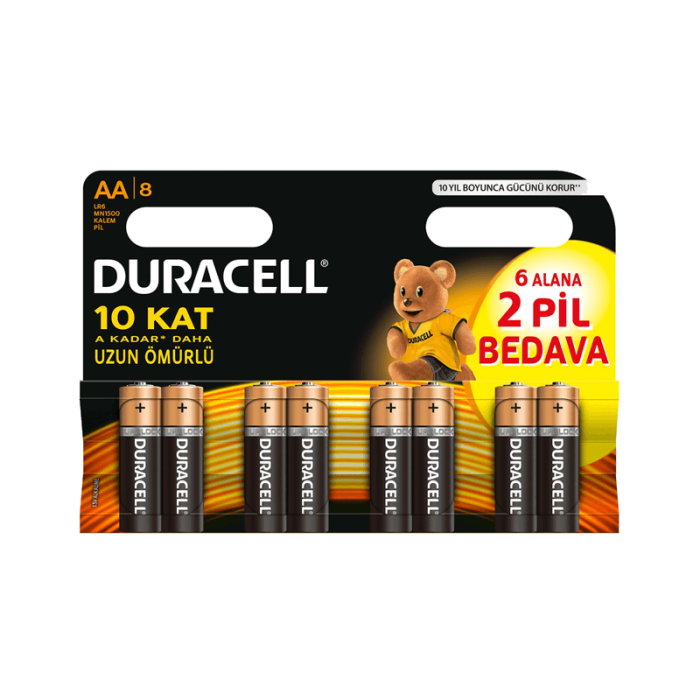 Duracell Alkalin AA Kalem Pil 8'li Paket Duracell Alkalin AA Kalem Pil 8'li Paket