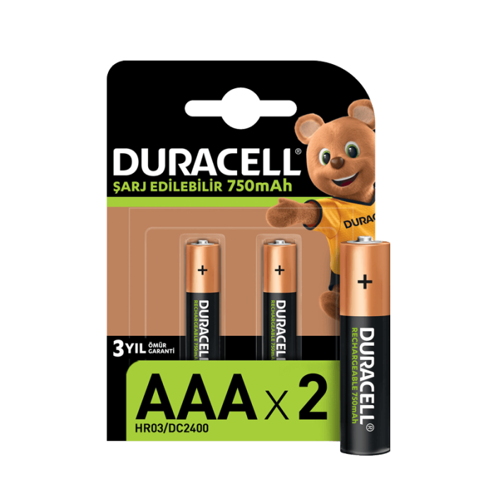 Duracell Şarj Edilebilir AAA İnce Kalem Pil 750 mAh 2'li Paket Duracell Şarj Edilebilir AAA İnce Kalem Pil 750 mAh 2'li Paket