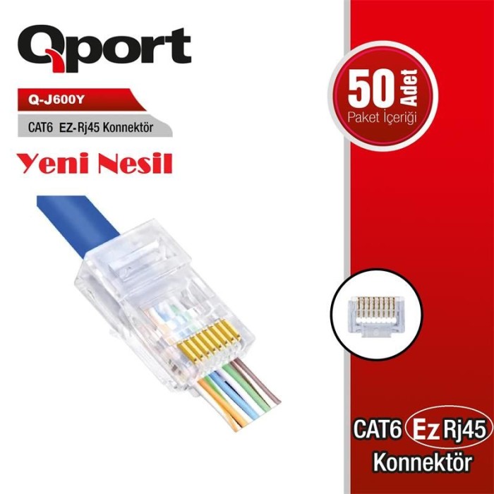 QPORT Q-J600Y CAT6 50 LİK PAKET EZ-RJ45 YENİ NESİL KONNEKTÖR QPORT Q-J600Y CAT6 50 LİK PAKET EZ-RJ45 YENİ NESİL KONNEKTÖR