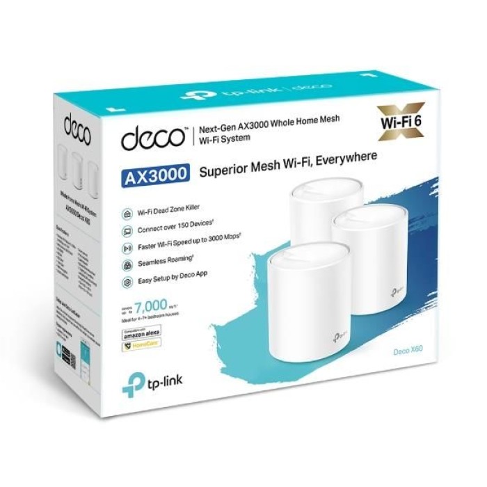 TP-LINK DECO X60 AX3000 MESH EV WI-FI 6 SİSTEMİ (ÜÇLÜ) TP-LINK DECO X60 AX3000 MESH EV WI-FI 6 SİSTEMİ (ÜÇLÜ)