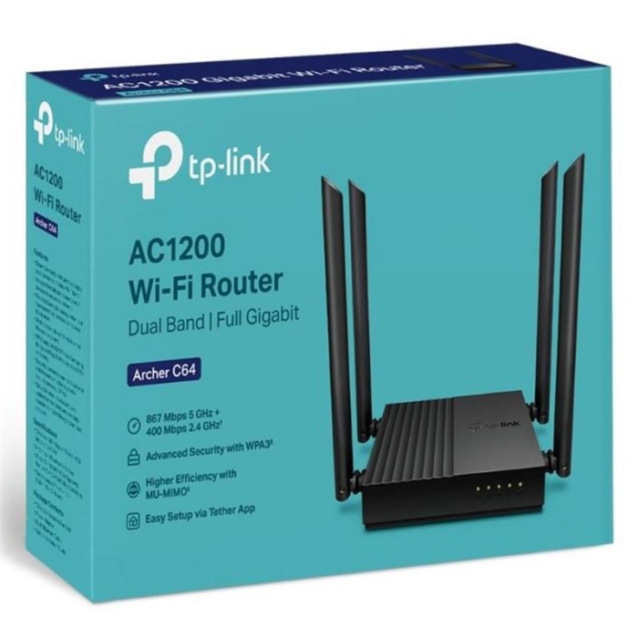 TP-LINK ARCHER C64 AC1200 2.4/5GHZ 1200MBPS MU-MIMO IC ORTAM KABLOSUZ WIFI ROUTER TP-LINK ARCHER C64 AC1200 2.4/5GHZ 1200MBPS MU-MIMO IC ORTAM KABLOSUZ WIFI ROUTER