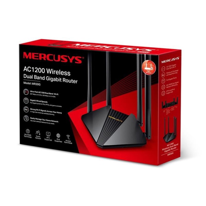 TP-LINK MERCUSYS MR30G AC1200 867/5GHZ 300/2.4GHZ DUAL BAND KABLOSUZ GIGABIT ROUTER TP-LINK MERCUSYS MR30G AC1200 867/5GHZ 300/2.4GHZ DUAL BAND KABLOSUZ GIGABIT ROUTER