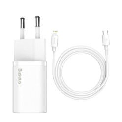 BASEUS SUPER SI TZCCSUP-B02 PD 20W DUVAR SARJI (TYPE-C TO LIGHTNING KABLO SETLI)-BEYAZ